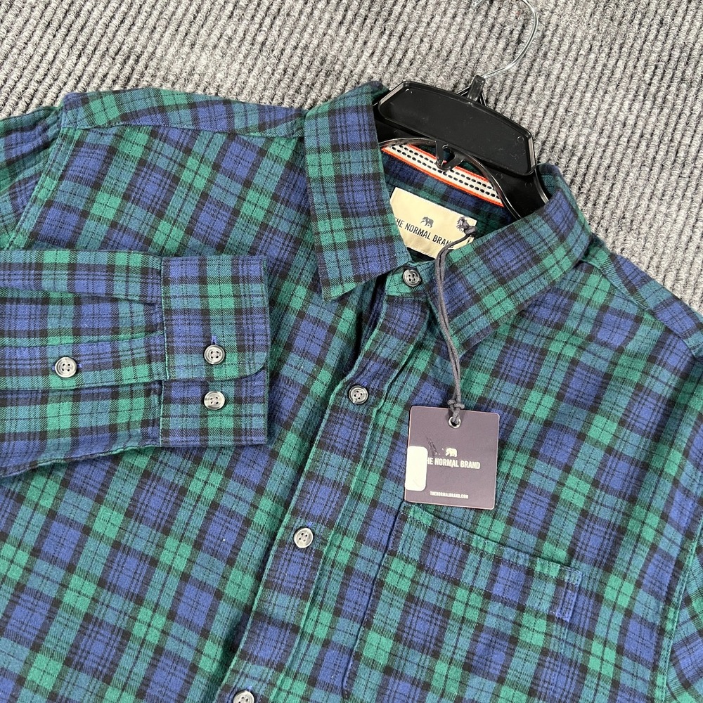 The Normal Brand Shirt Mens Medium Blackwatch Plaid Long Sleeve Button Up New